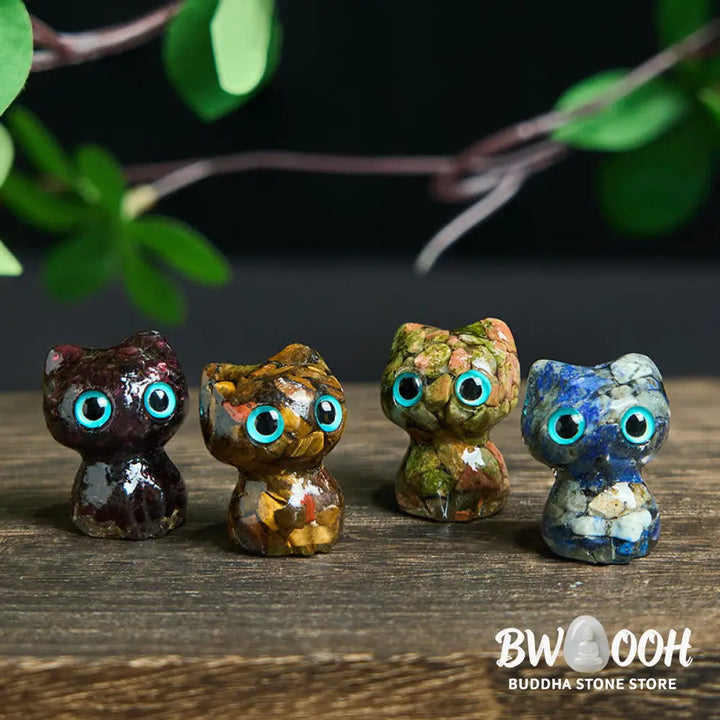 Buddha Stones Crystal Drip Resin Small Cat Purification Decoration Statue - Decorations