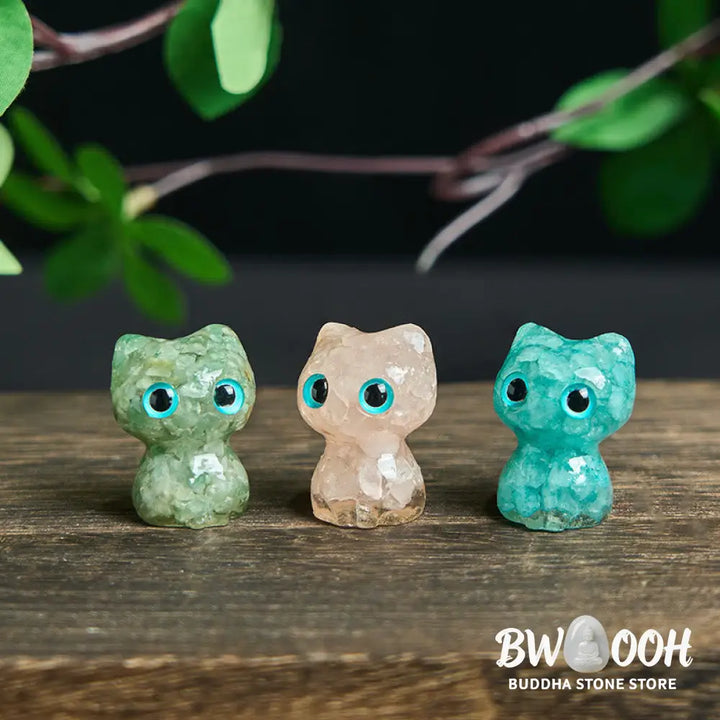 Buddha Stones Crystal Drip Resin Small Cat Purification Decoration Statue - Decorations