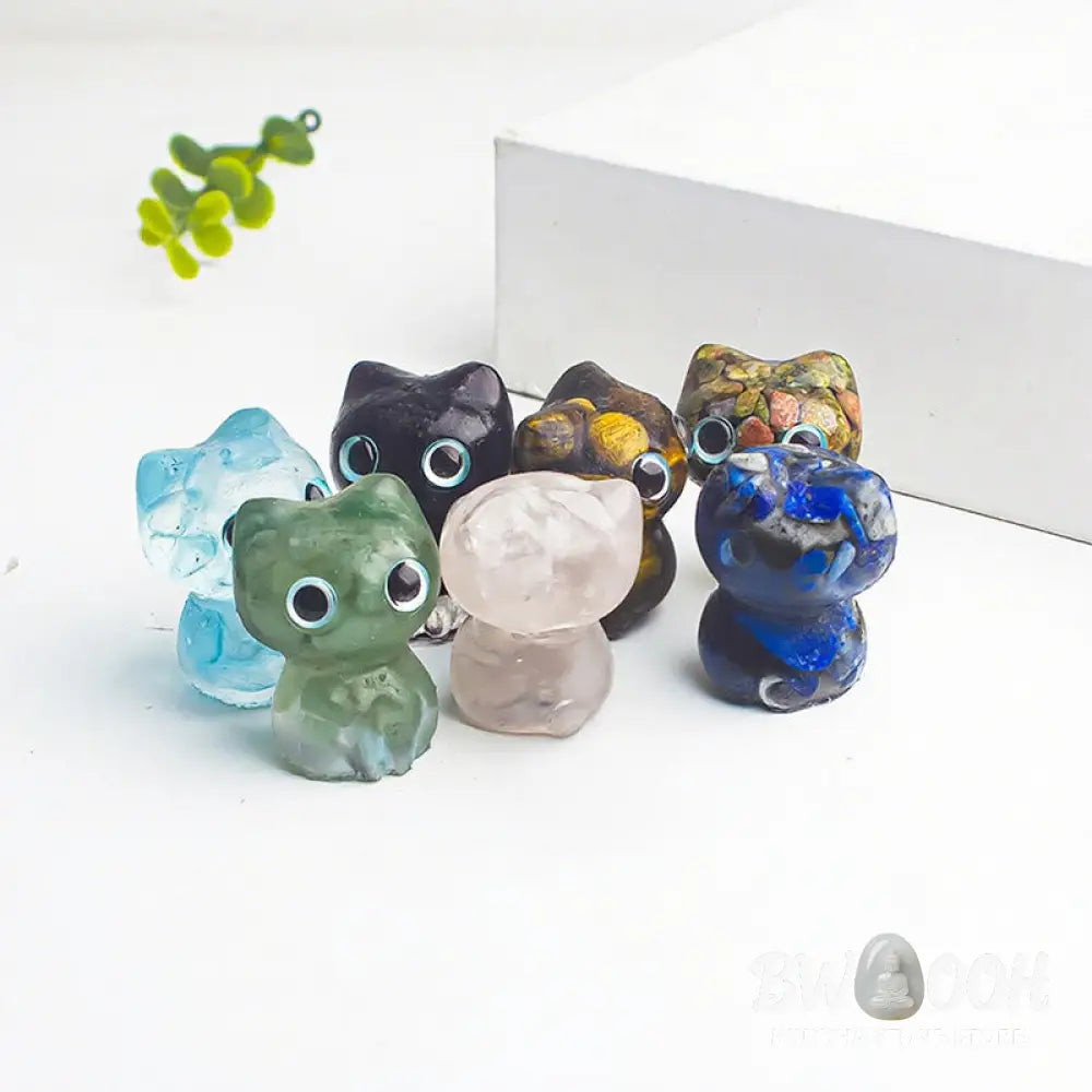 Buddha Stones Crystal Drip Resin Small Cat Purification Decoration Statue - Decorations