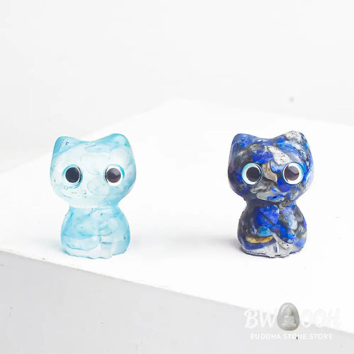 Buddha Stones Crystal Drip Resin Small Cat Purification Decoration Statue - Decorations