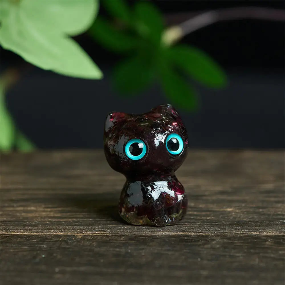 Buddha Stones Crystal Drip Resin Small Cat Purification Decoration Statue - Garnet(34*25*22mm) - Decorations