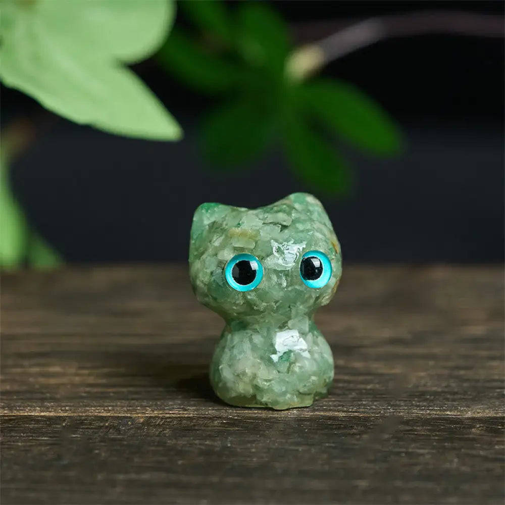 Buddha Stones Crystal Drip Resin Small Cat Purification Decoration Statue - Green Aventurine(34*25*22mm) - Decorations