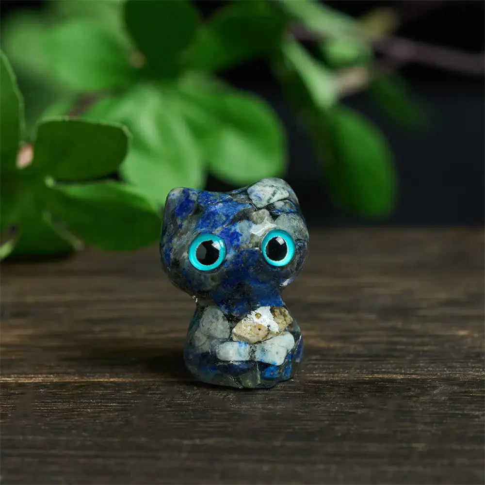Buddha Stones Crystal Drip Resin Small Cat Purification Decoration Statue - Lazurite(34*25*22mm) - Decorations