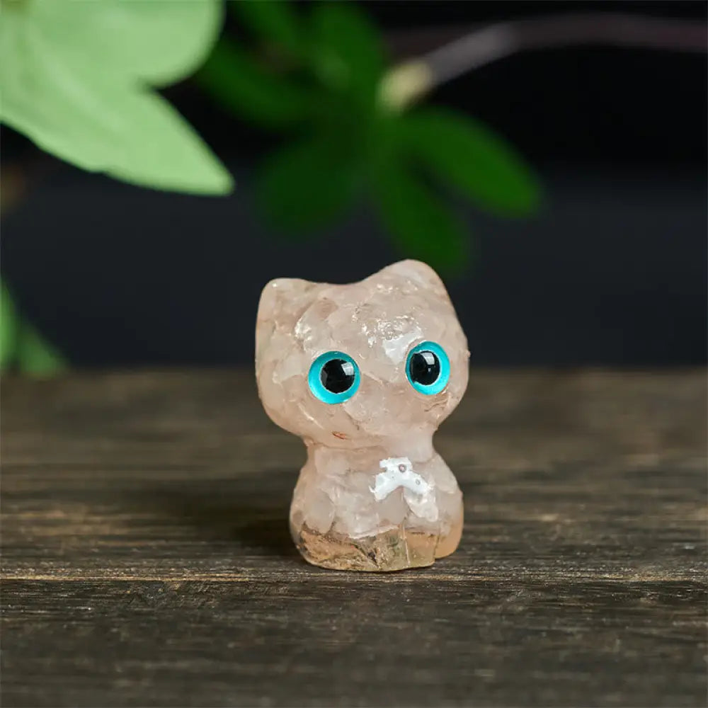 Buddha Stones Crystal Drip Resin Small Cat Purification Decoration Statue - Pink Crystal(34*25*22mm) - Decorations