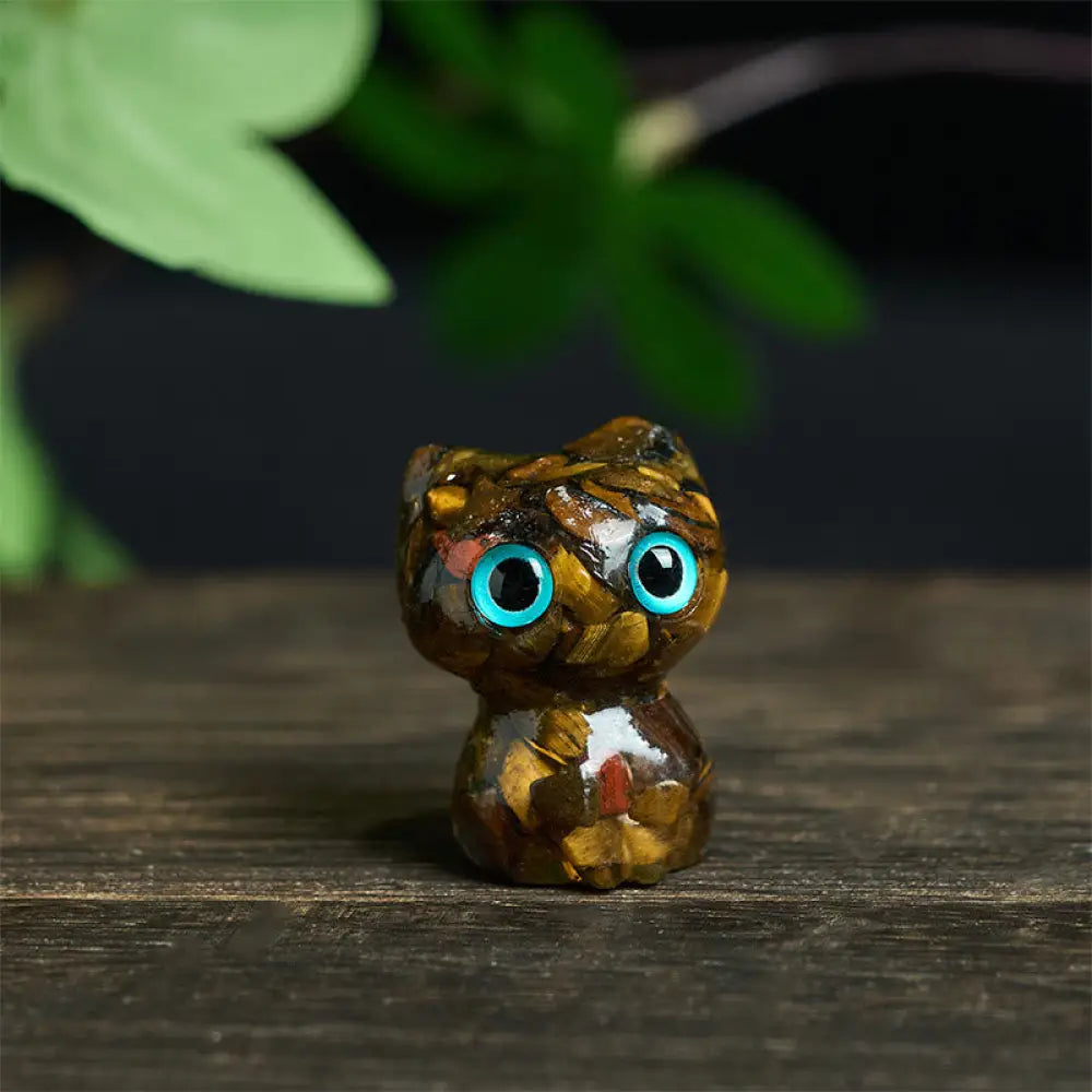 Buddha Stones Crystal Drip Resin Small Cat Purification Decoration Statue - Tiger Eye(34*25*22mm) - Decorations