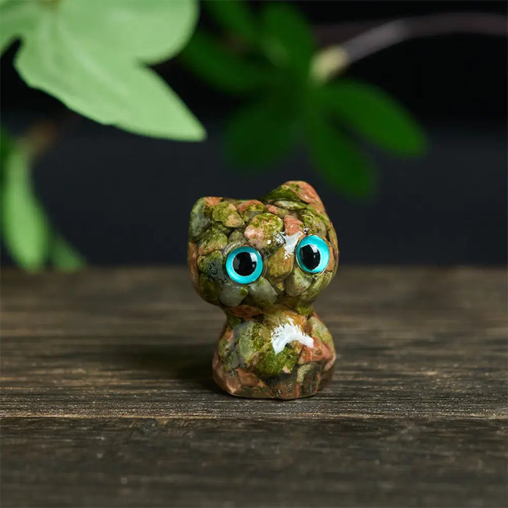Buddha Stones Crystal Drip Resin Small Cat Purification Decoration Statue - Unakite(34*25*22mm) - Decorations