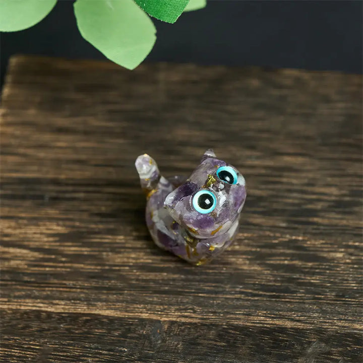 Buddha Stones Crystal Drip Resin Small Cat Serenity Fulfilment Decoration Statue - Amethyst(36*32*22mm) - Decorations