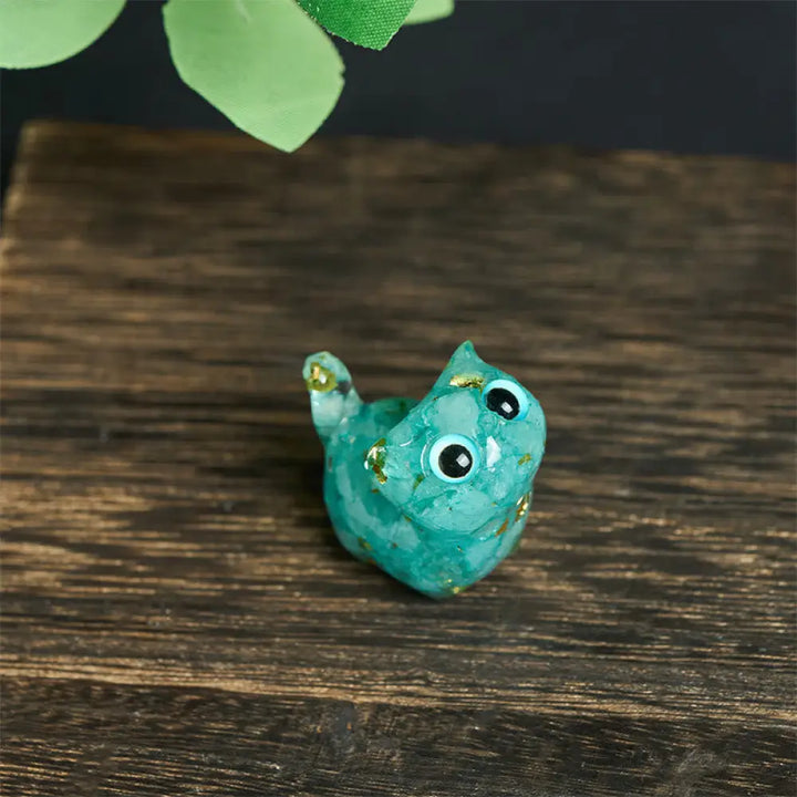 Buddha Stones Crystal Drip Resin Small Cat Serenity Fulfilment Decoration Statue - Aquamarine(36*32*22mm) - Decorations