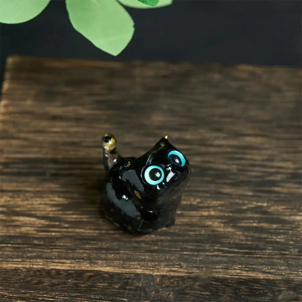 Buddha Stones Crystal Drip Resin Small Cat Serenity Fulfilment Decoration Statue - Black Obsidian(36*32*22mm)