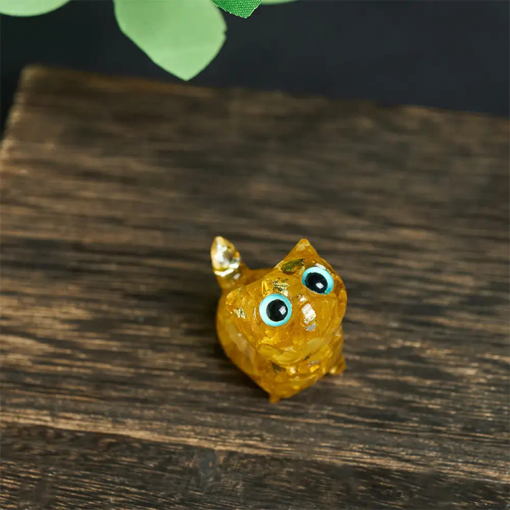 Buddha Stones Crystal Drip Resin Small Cat Serenity Fulfilment Decoration Statue - Citrine(36*32*22mm) - Decorations
