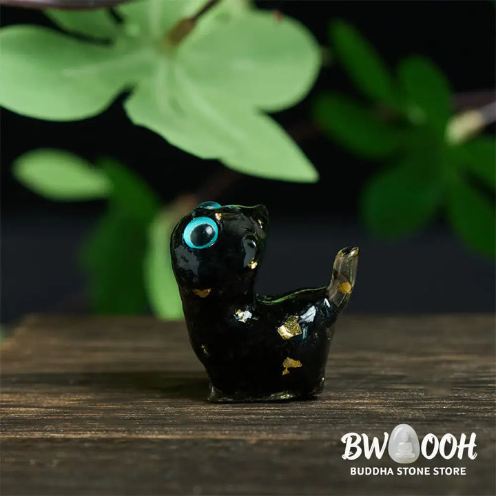 Buddha Stones Crystal Drip Resin Small Cat Serenity Fulfilment Decoration Statue - Decorations