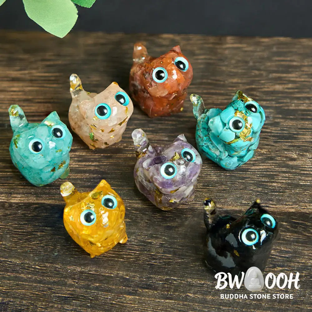 Buddha Stones Crystal Drip Resin Small Cat Serenity Fulfilment Decoration Statue - Decorations