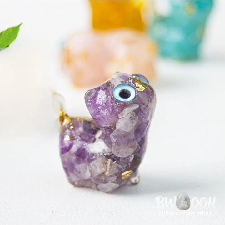 Buddha Stones Crystal Drip Resin Small Cat Serenity Fulfilment Decoration Statue - Decorations