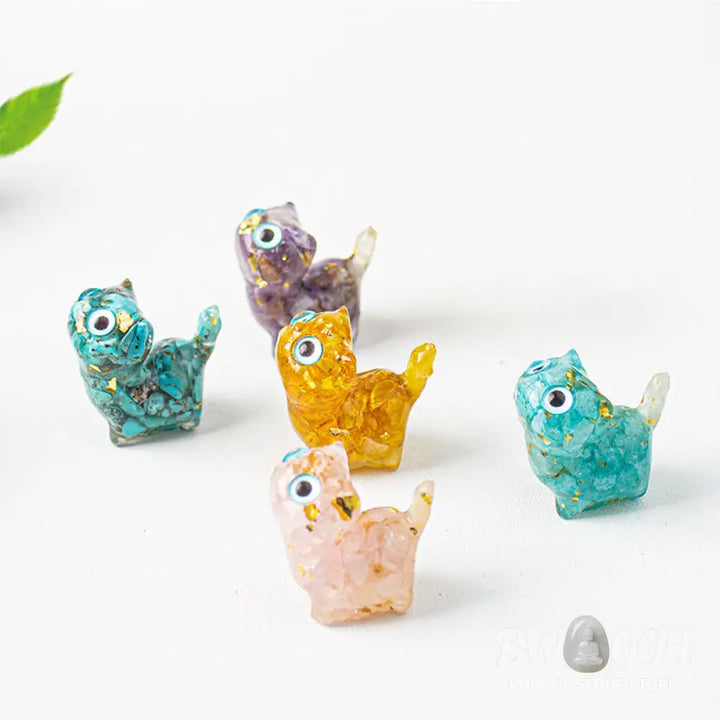 Buddha Stones Crystal Drip Resin Small Cat Serenity Fulfilment Decoration Statue - Decorations