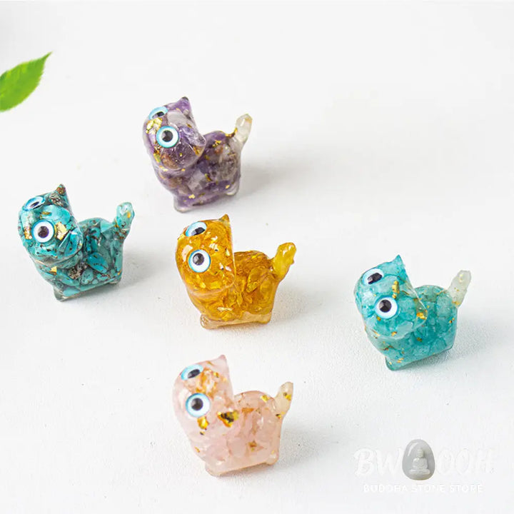 Buddha Stones Crystal Drip Resin Small Cat Serenity Fulfilment Decoration Statue - Decorations