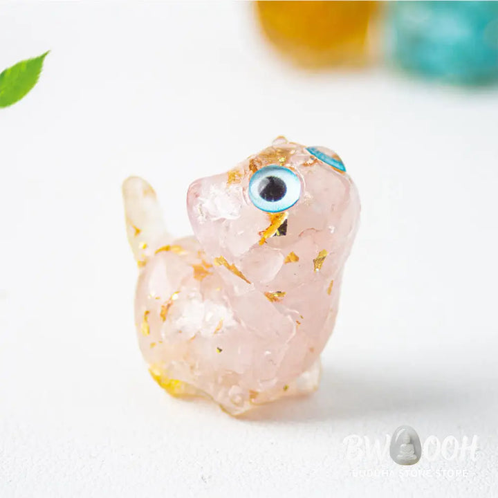 Buddha Stones Crystal Drip Resin Small Cat Serenity Fulfilment Decoration Statue - Decorations