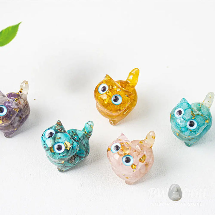 Buddha Stones Crystal Drip Resin Small Cat Serenity Fulfilment Decoration Statue - Decorations