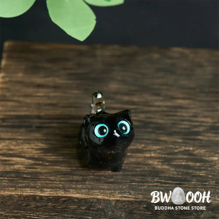 Buddha Stones Crystal Drip Resin Small Cat Serenity Fulfilment Decoration Statue - Decorations