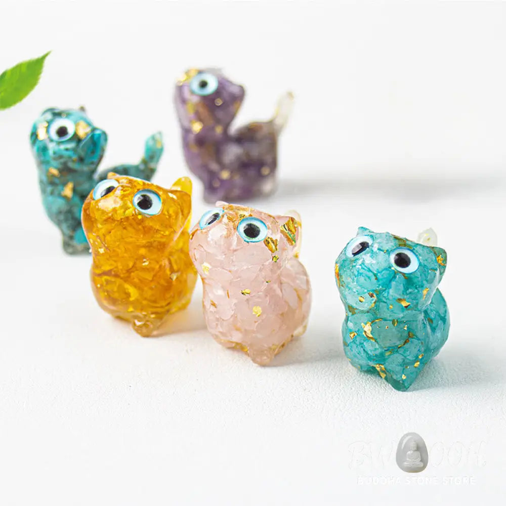 Buddha Stones Crystal Drip Resin Small Cat Serenity Fulfilment Decoration Statue - Decorations