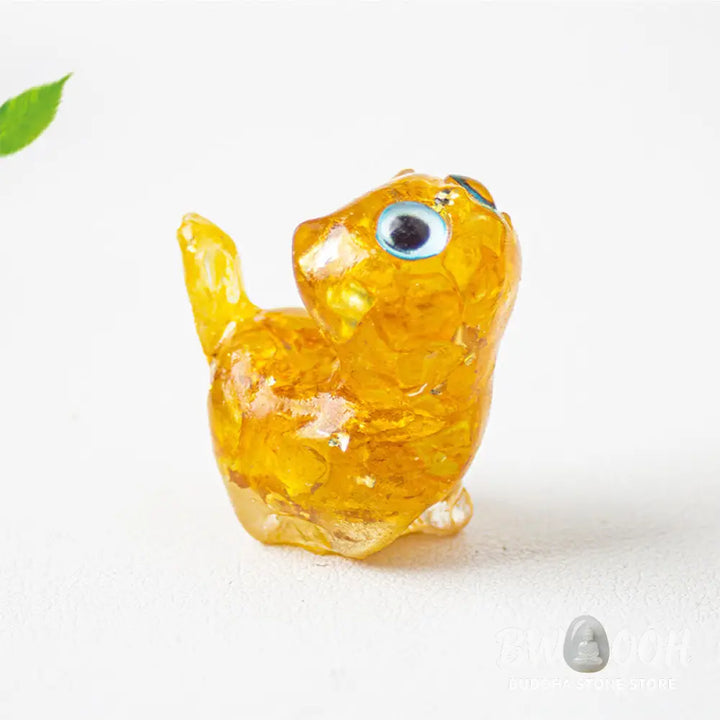 Buddha Stones Crystal Drip Resin Small Cat Serenity Fulfilment Decoration Statue - Decorations