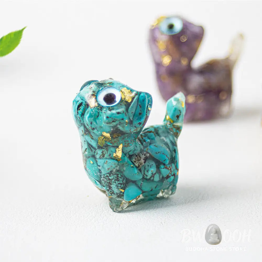 Buddha Stones Crystal Drip Resin Small Cat Serenity Fulfilment Decoration Statue - Decorations