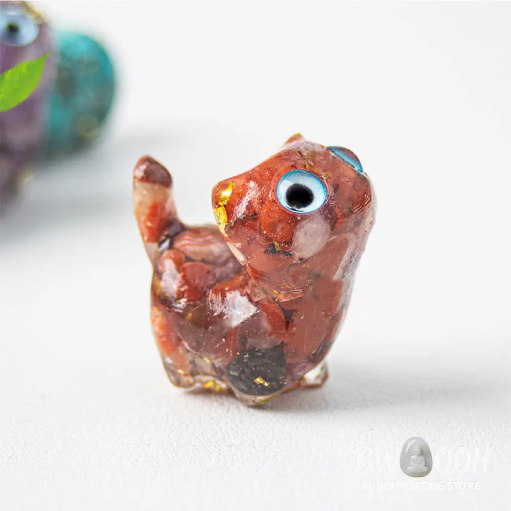 Buddha Stones Crystal Drip Resin Small Cat Serenity Fulfilment Decoration Statue - Decorations