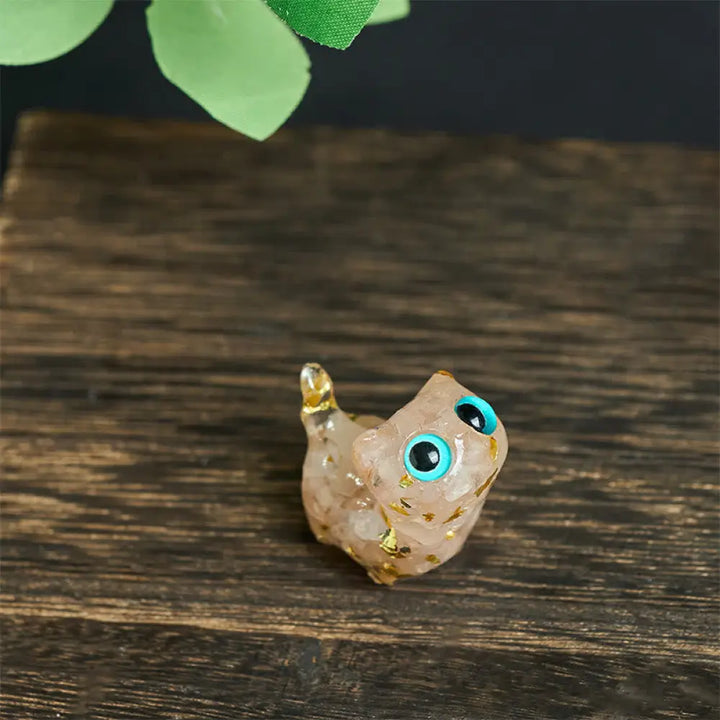 Buddha Stones Crystal Drip Resin Small Cat Serenity Fulfilment Decoration Statue - Pink Crystal(36*32*22mm)
