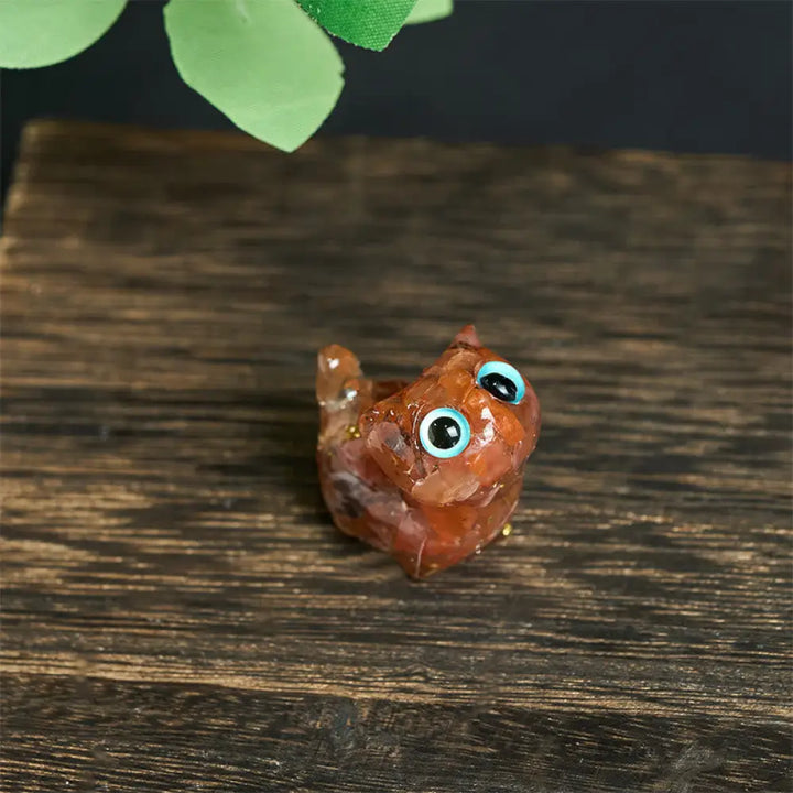 Buddha Stones Crystal Drip Resin Small Cat Serenity Fulfilment Decoration Statue - Red Agate(36*32*22mm) - Decorations