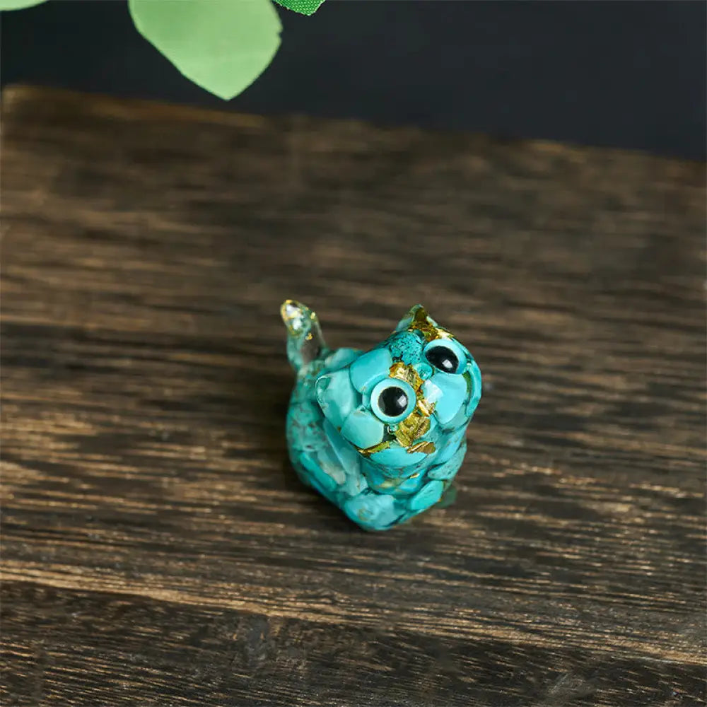 Buddha Stones Crystal Drip Resin Small Cat Serenity Fulfilment Decoration Statue - Turquoise(36*32*22mm) - Decorations