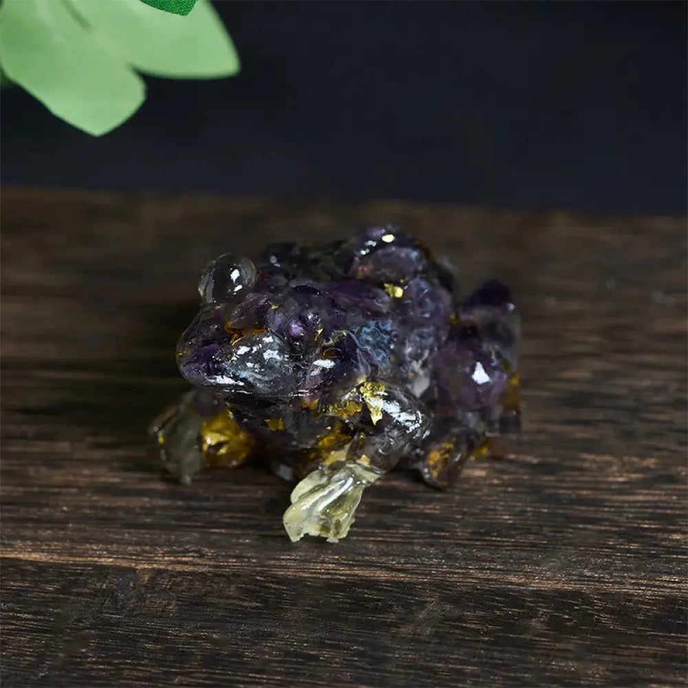 Buddha Stones Crystal Drip Resin Small Frog Passion Decoration Statue - Amethyst (65*55*38mm) - Decorations