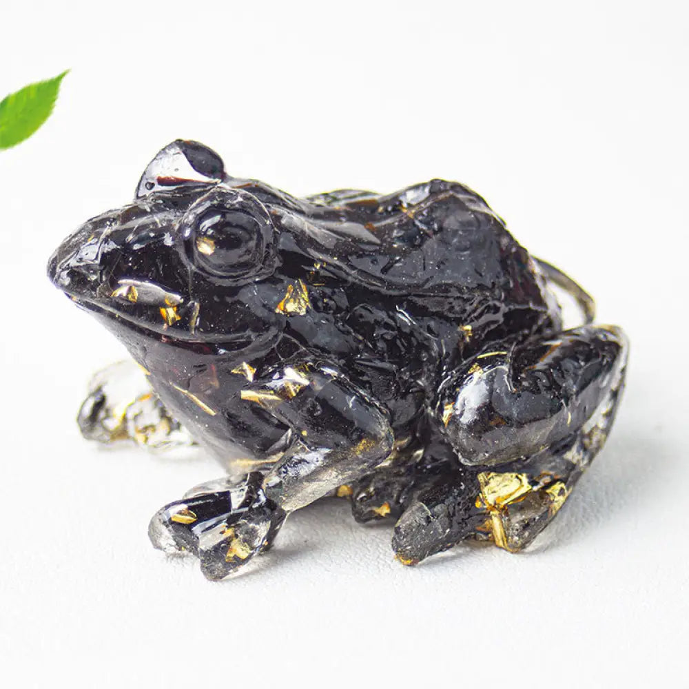 Buddha Stones Crystal Drip Resin Small Frog Passion Decoration Statue - Black Obsidian(65*55*38mm) - Decorations