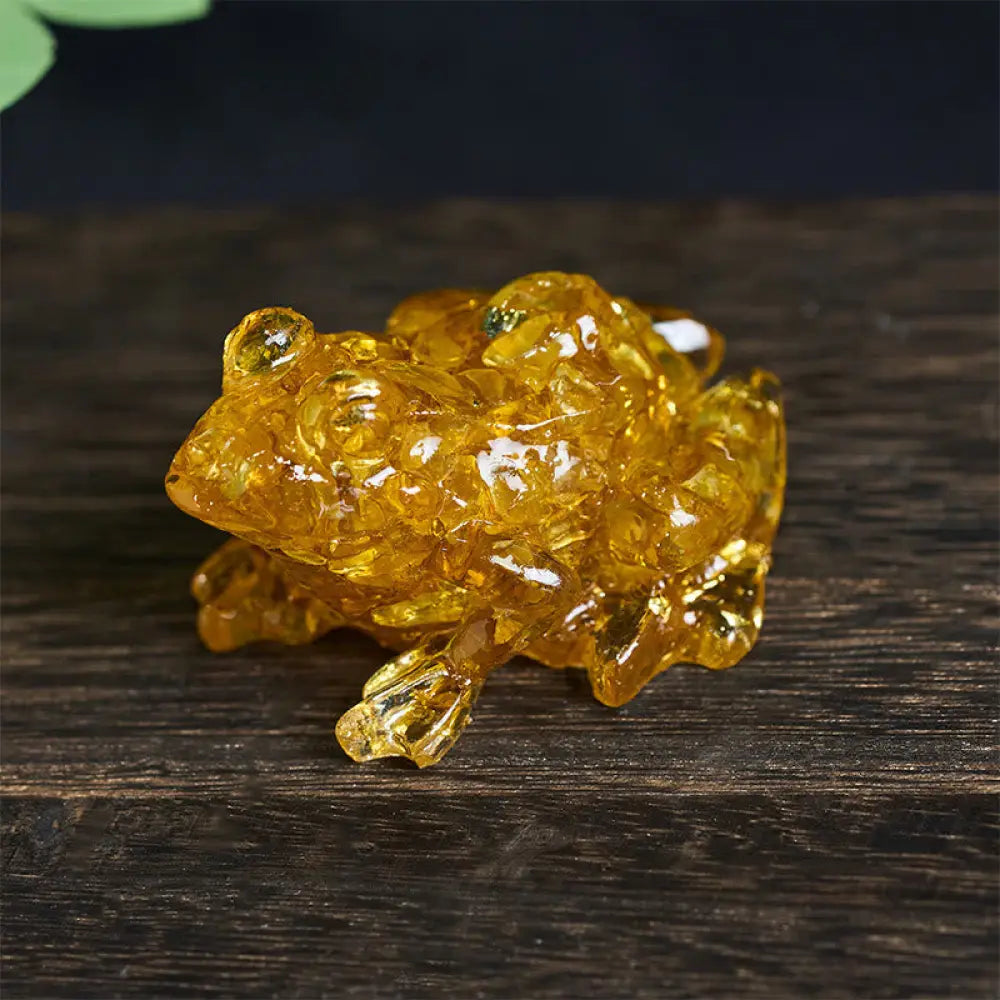 Buddha Stones Crystal Drip Resin Small Frog Passion Decoration Statue - Citrine Decorations(65*55*38mm) - Decorations