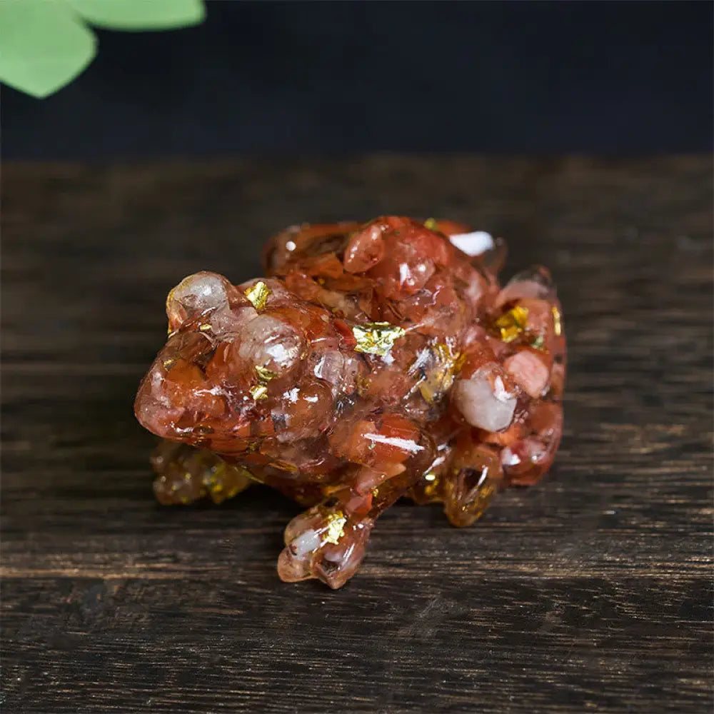 Buddha Stones Crystal Drip Resin Small Frog Passion Decoration Statue - Red Agate(65*55*38mm) - Decorations