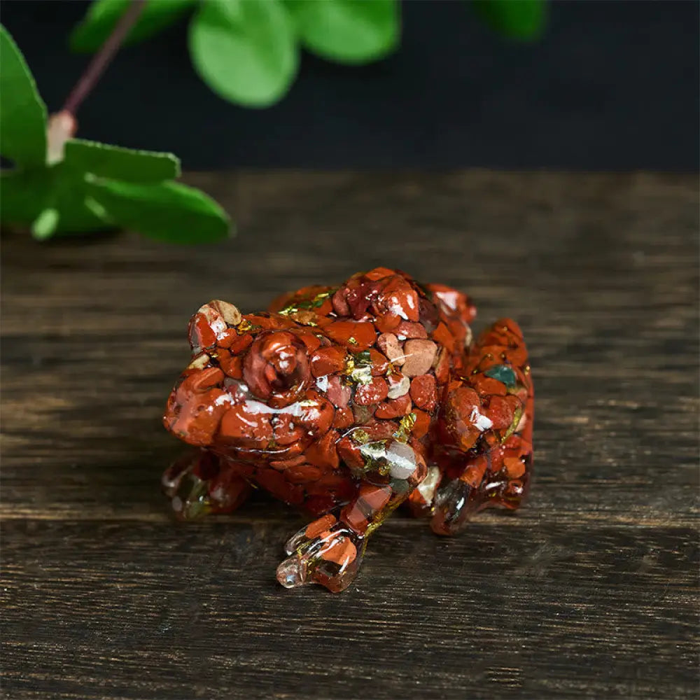 Buddha Stones Crystal Drip Resin Small Frog Passion Decoration Statue - Red Jasper(65*55*38mm) - Decorations