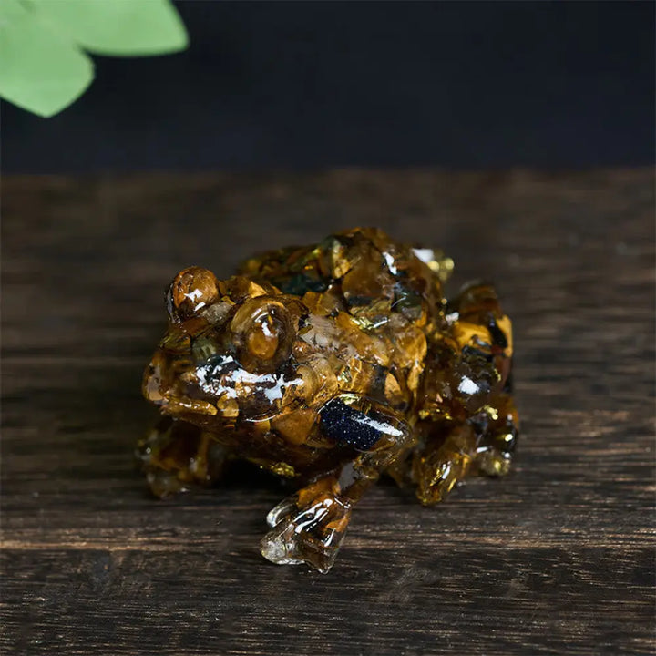 Buddha Stones Crystal Drip Resin Small Frog Passion Decoration Statue - Tiger Eye(65*55*38mm) - Decorations