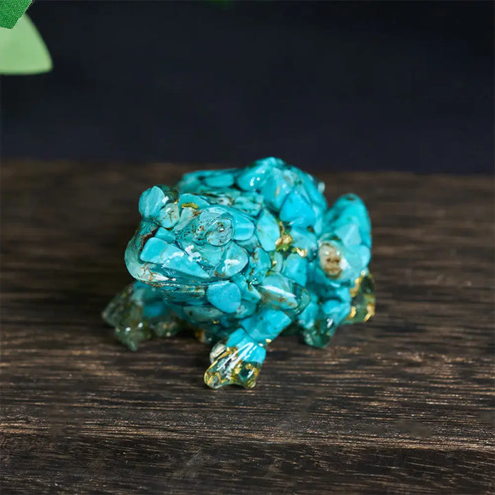 Buddha Stones Crystal Drip Resin Small Frog Passion Decoration Statue - Turquoise(65*55*38mm) - Decorations