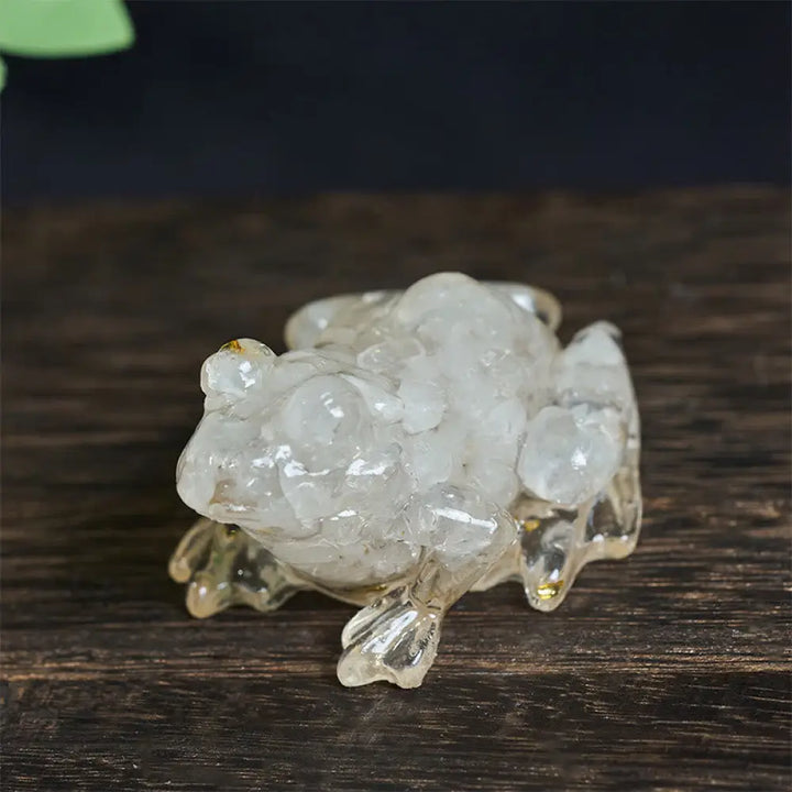 Buddha Stones Crystal Drip Resin Small Frog Passion Decoration Statue - White Turquoise(65*55*38mm) - Decorations