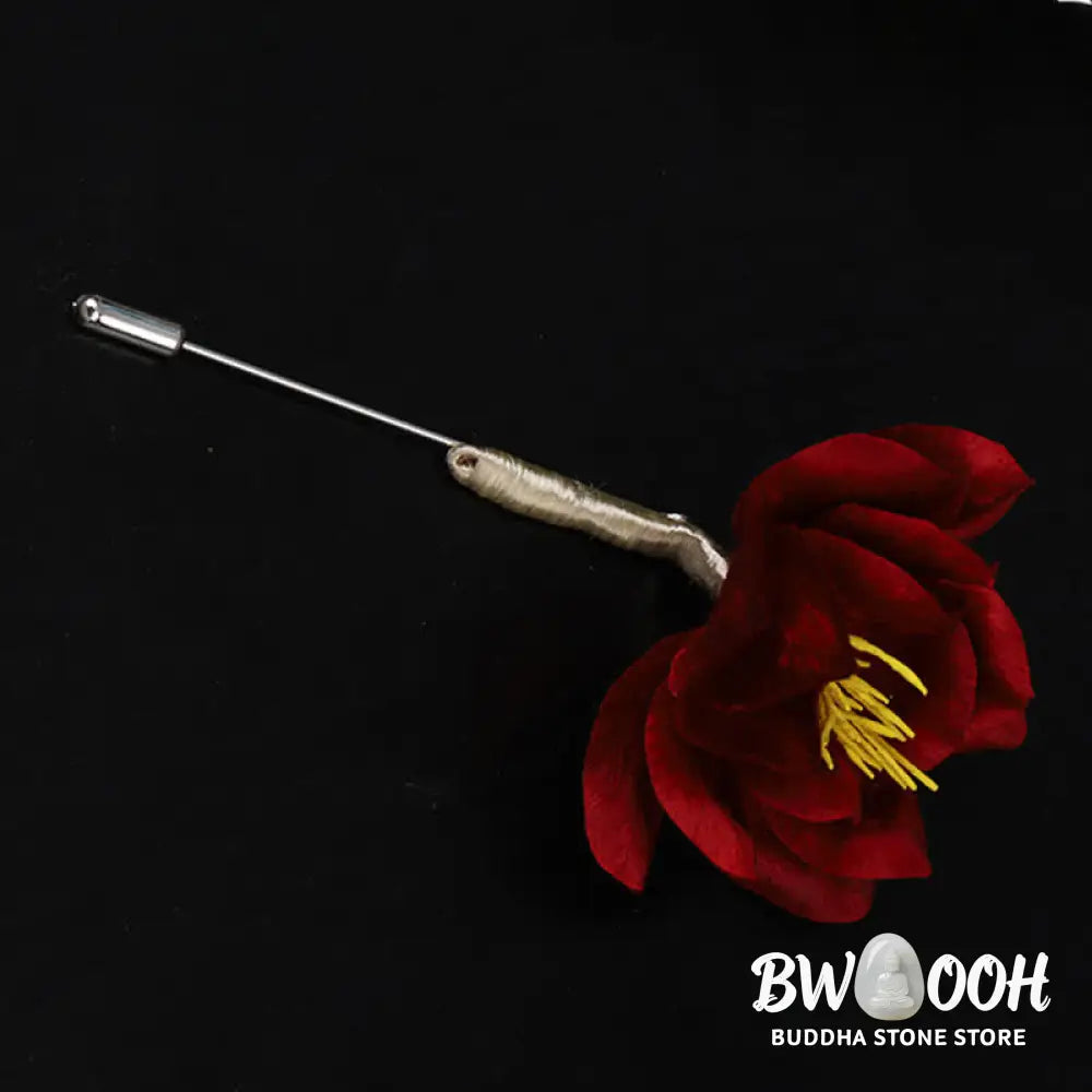 Buddha Stones Cultural Heritage Handcrafted Silk Art Red Camellia Blessing Sincerity Brooch - Camellia(Size: About