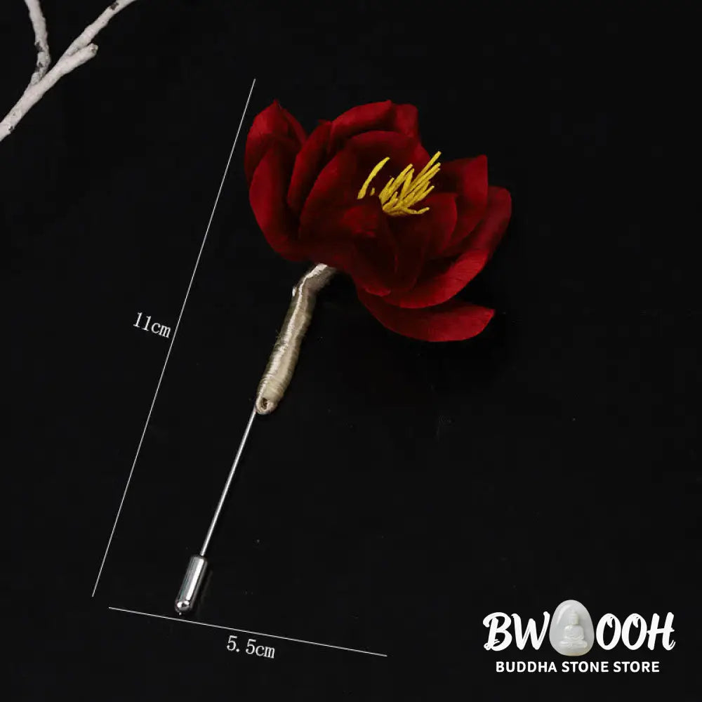 Buddha Stones Cultural Heritage Handcrafted Silk Art Red Camellia Blessing Sincerity Brooch - Camellia(Size: About