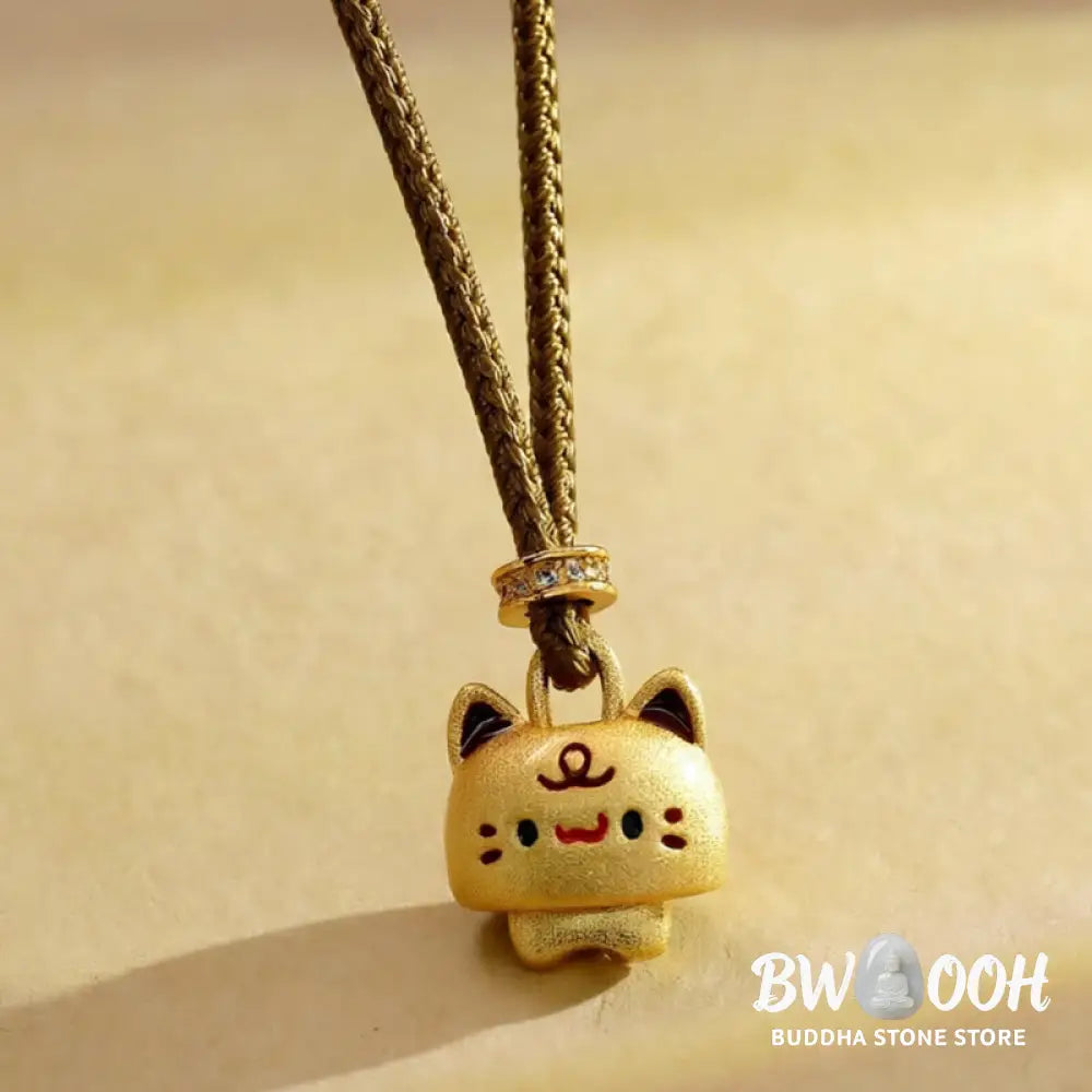 Buddha Stones Cute Cat Copper Plated Gold Adjustable Braided Rope Protection Necklace Pendant - BWOOOH - Cat(Pendant