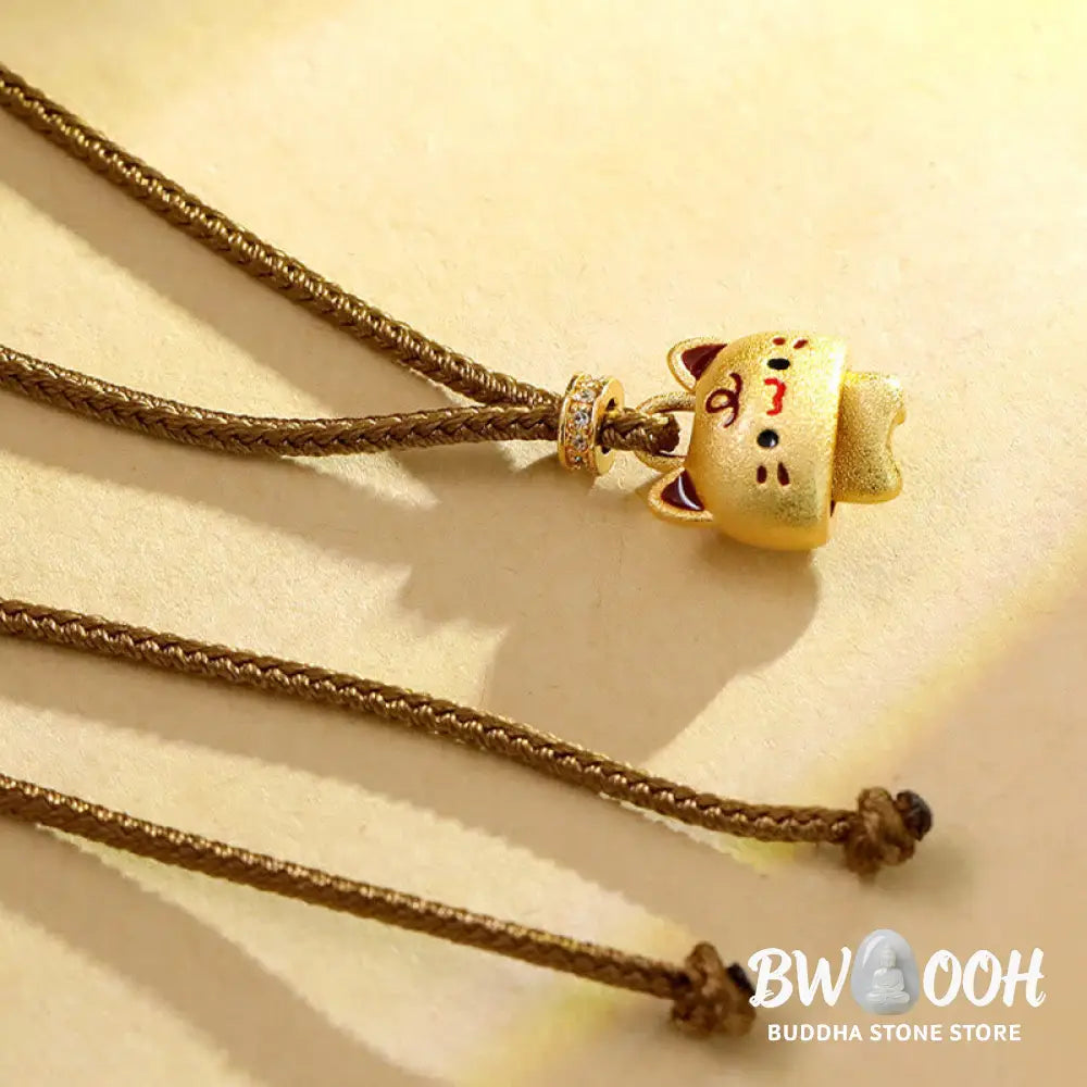 Buddha Stones Cute Cat Copper Plated Gold Adjustable Braided Rope Protection Necklace Pendant - BWOOOH - Cat(Pendant