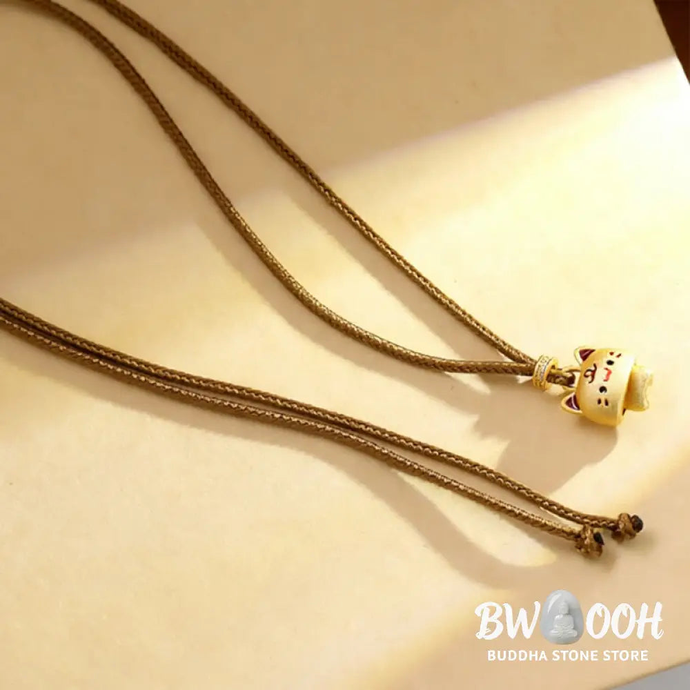 Buddha Stones Cute Cat Copper Plated Gold Adjustable Braided Rope Protection Necklace Pendant - BWOOOH - Cat(Pendant