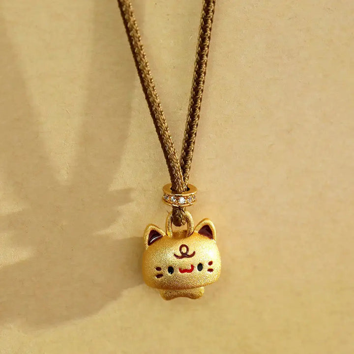 Buddha Stones Cute Cat Copper Plated Gold Adjustable Braided Rope Protection Necklace Pendant - BWOOOH - Cat(Pendant