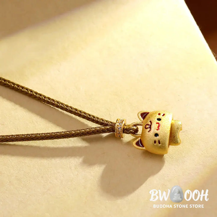 Buddha Stones Cute Cat Copper Plated Gold Adjustable Braided Rope Protection Necklace Pendant - BWOOOH - Cat(Pendant