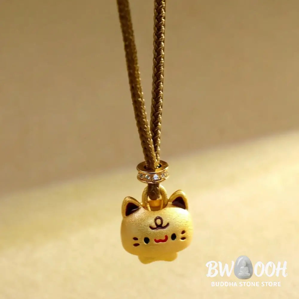 Buddha Stones Cute Cat Copper Plated Gold Adjustable Braided Rope Protection Necklace Pendant - BWOOOH - Cat(Pendant