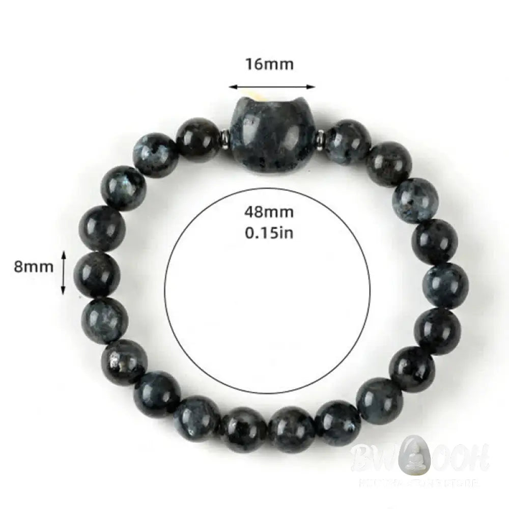 Buddha Stones Cute Cat Design Blue Lace Agate Clear Quartz Beaded Bracelet - Bracelet