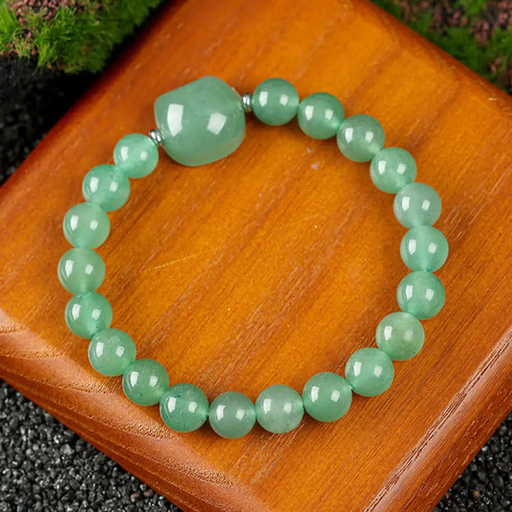 Buddha Stones Cute Cat Design Blue Lace Agate Clear Quartz Beaded Bracelet - Green Aventurine(Wrist Circumference