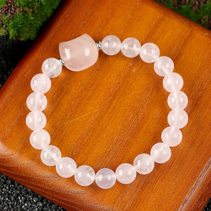 Buddha Stones Cute Cat Design Blue Lace Agate Clear Quartz Beaded Bracelet - Pink Crystal(Wrist Circumference 15–16cm)