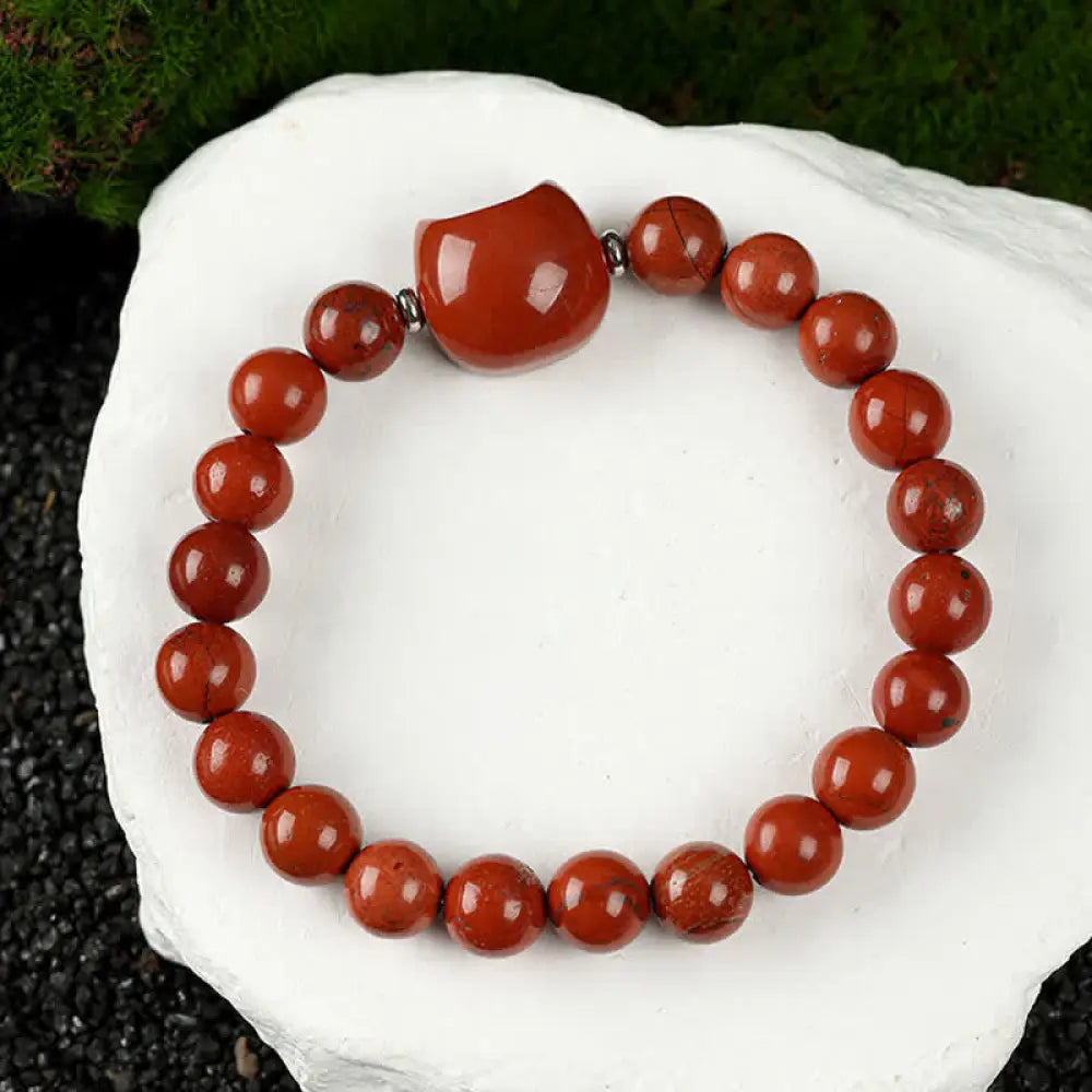 Buddha Stones Cute Cat Design Blue Lace Agate Clear Quartz Beaded Bracelet - Red Jasper(Wrist Circumference 15–16cm)