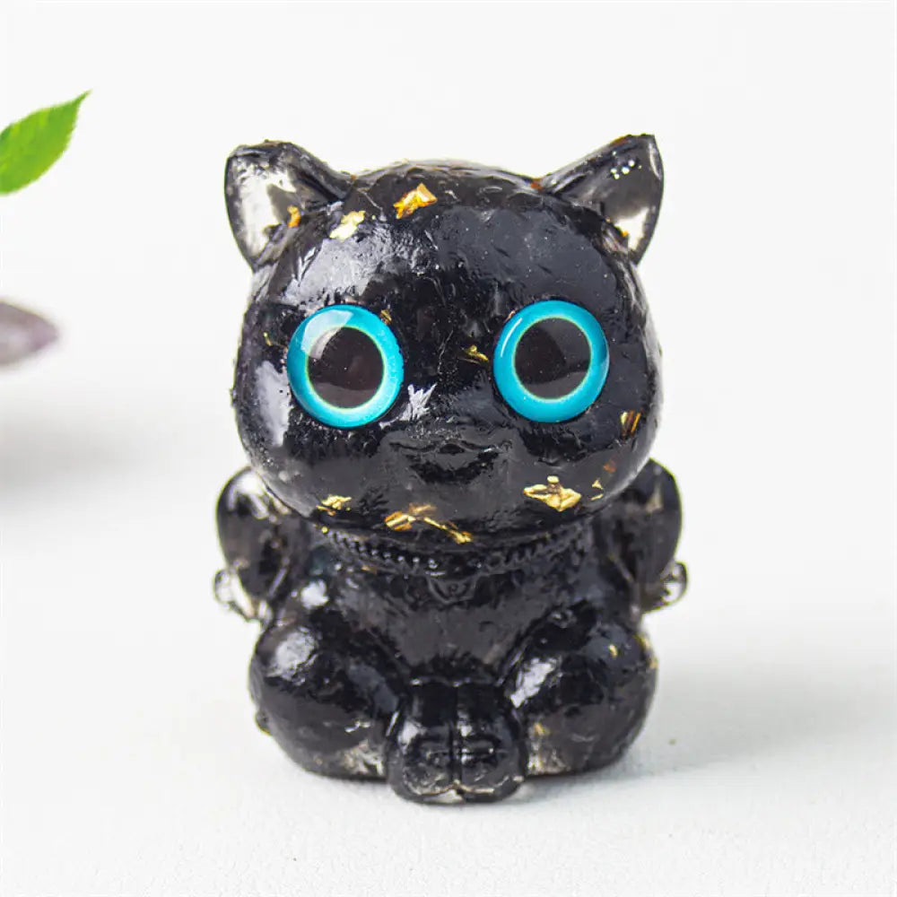 Buddha Stones Cute Cat Lazurite Lapis Lazuli Amethyst Black Obsidian Aquamarine Crystal Resin Positive Home Decoration